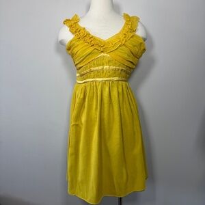 Diane Von Furstenberg Yellow Ruffle Mini Dress Silk Small